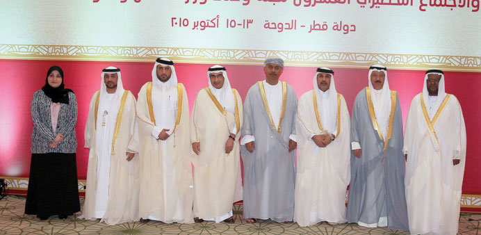 Officials at the opening of the 20th meeting of GCC transport and communication undersecretaries yesterday. 