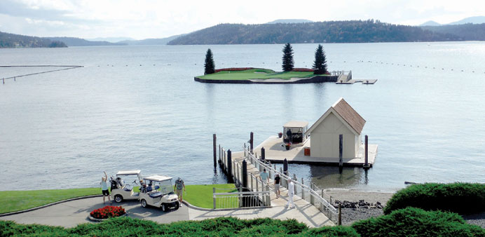 PICTURESQUE: The most famous hole at the Coeur du2019Alene Resort is the 14th, for its floating green.