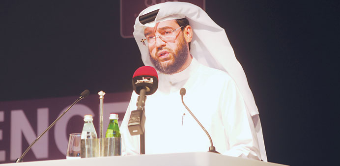 Al-Shaibi delivering the speech of HE Kamal at the Bloomberg Doha Conference yesterday. Qatar is determined to maintain its leadership position in the
