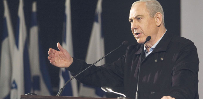 Netanyahu speaks during his visit to the Ariel University Centre yesterday.
