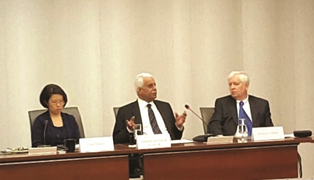 HE al-Attiyah (centre) addressing an energy industry-related event in Washington, DC. u201cThe market will balance when stocks are back to average levels and production equals demand. I cannot see this happening for some time yet,u201d al-Attiyah said.