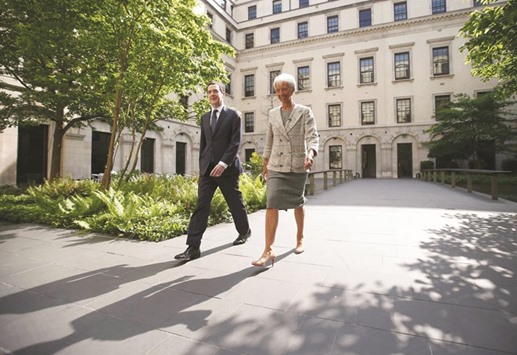 Christine Lagarde, managing director of the IMF, meets Britainu2019s Chancellor George Osborne prior to a press conference at the Treasury in London yesterday. Lagardeu2019s warning to Britain came as the IMF said the country risks falling into a spiral of weaker economic growth, lower house prices and diminished foreign investment if voters opt to leave the European Union after the referendum next month.