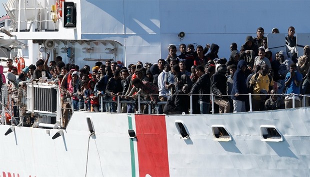 Migrants rescued off Sicily by the Italian coastguards