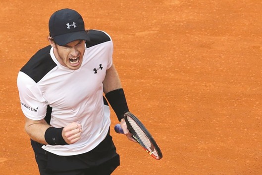 Andy Murray of Britain reacts after defeating Novak Djokovic of Serbia in the Italy Open Menu2019s Singles final yesterday.