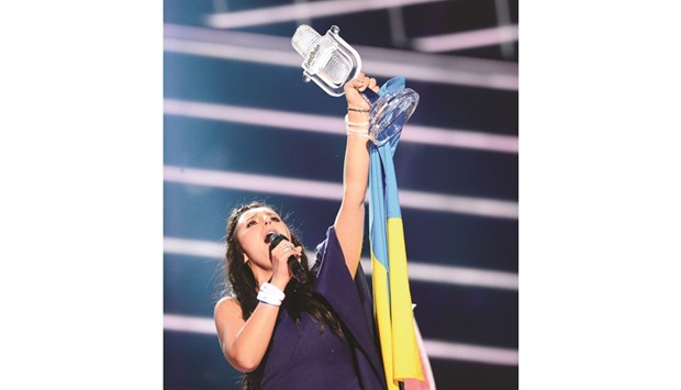 Jamala with the trophy after winning the final of the Eurovision Song Contest 2016 Grand Final in Stockholm.