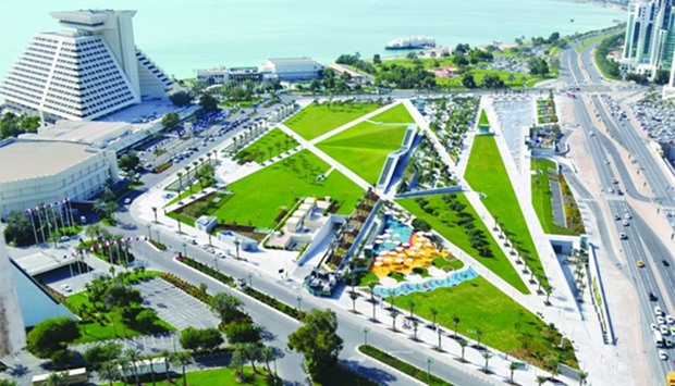 An aerial view of the park located adjacent to Sheraton Grand Doha Resort & Convention Hotel