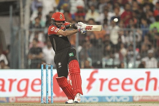 Royal Challengers Bangalore captain Virat Kohli plays a pull shot against Kolkata Knight Riders during the IPL in Kolkata yesterday. (BCCI)