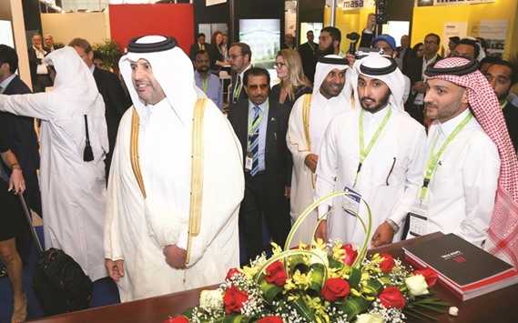 HE the Minister of Economy and Commerce Sheikh Ahmed bin Jassim bin Mohamed al-Thani tours the exhibition floor of Project Qatar 2016.