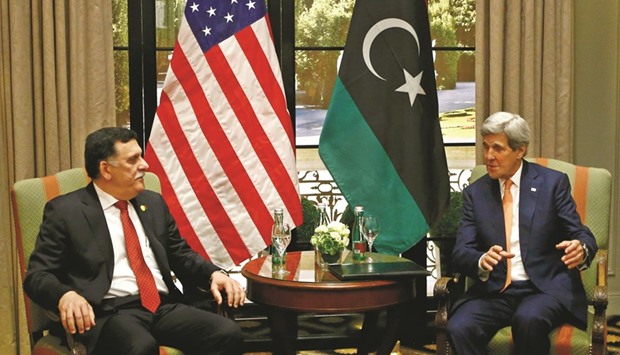 US Secretary of State John Kerry meeting with Libyan Prime Minister Fayaz Seraj in Vienna yesterday.