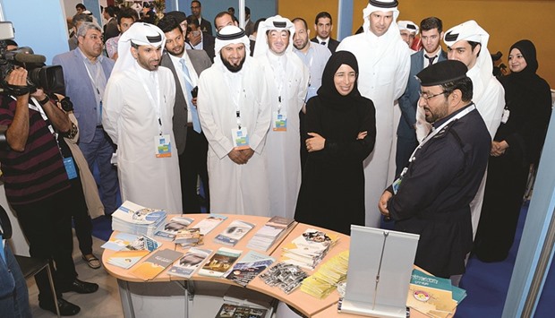 HE Dr Hanan Mohamed al-Kuwari interacting with one of the exhibitors at QIMC 2016 yesterday. PICTURE: Thajudheen