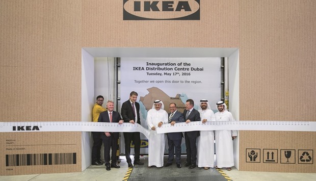 Khalifa al-Zaffin opens in Dubai South Ikea Groupu2019s first Distribution Centre in the Middle East as other officials look on.