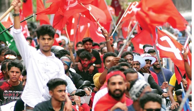 Communist Party of India (Marxist) workers celebrate their partyu2019s victory in the Kerala assembly polls, in Kannur yesterday.