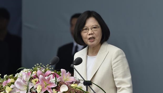 President Tsai Ing-wen speaks during her inauguration ceremony in Taipei on Friday.