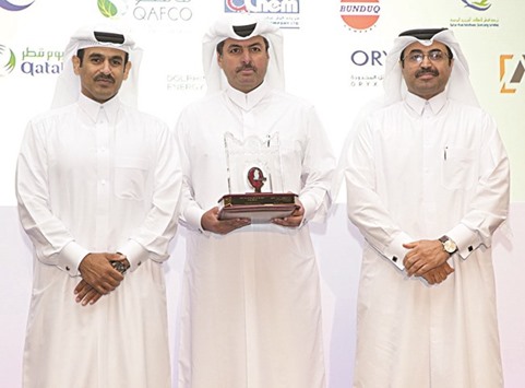 HE Dr Mohamed bin Saleh al-Sada with Saad Sherida al-Kaabi and Sheikh Faisal bin Fahad al-Thani.
