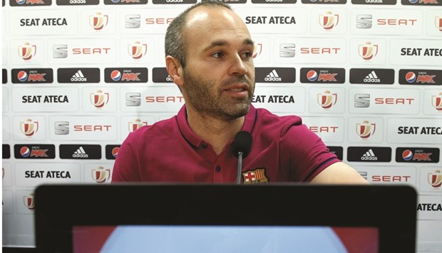 Barcelonau2019s Andres Iniesta attends a news conference prior to Spanish Cup final against Sevilla. (Reuters)