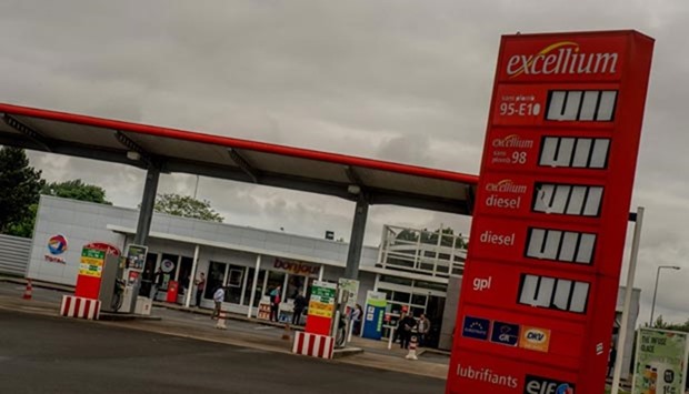 A gas station on A25 highway near Steenvoorde, northern France, is closed on Sunday following the blockade of several oil depots by protesters opposed to the government's proposed labour law reforms.