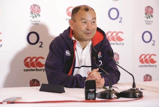 England coach Eddie Jones at a press conference in Bagshot, Surrey, yesterday. (Reuters)