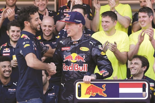 File picture of Max Verstappen (R) and Daniel Ricciardo.