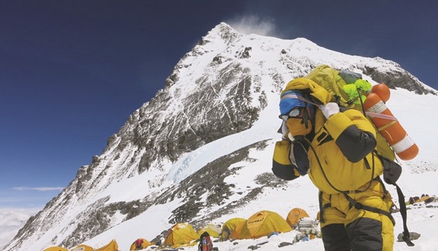 A porter carrying goods at camp four at Everest.