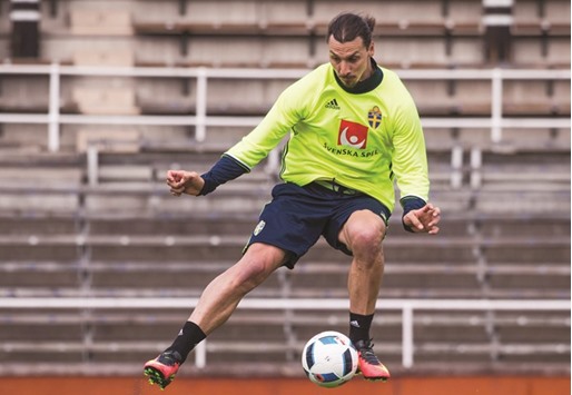 Sweden captain Zlatan Ibrahimovic attends a training session at Stockholm Stadion yesterday. (AFP)
