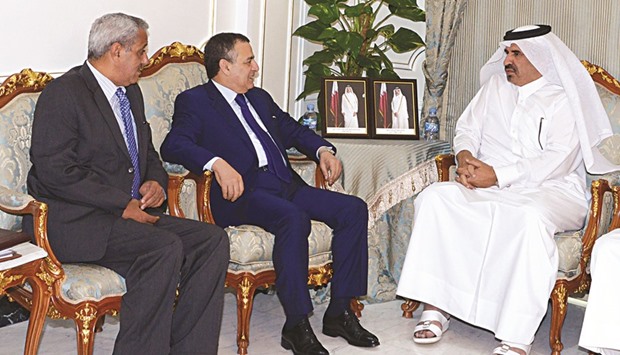 QCCI Vice-Chairman Mohamed bin Ahmed bin Tawar with Algeriau2019s Minister of Industry and Mines Abdeslam Bouchouareb and the countryu2019s ambassador to Qatar Abdulaziz Saba.