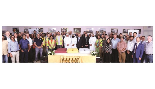 Qatar Rail CEO Saad al-Muhannadi, Gold Line project director Samuel Adair McChesney and others at the celebrations to commemorate 100km of tunnelling of the Doha Metro.