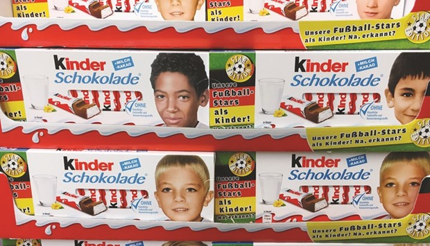 Images of German soccer players in their childhood are printed on Ferrero chocolate bar boxes in Berlin. The text on the left side of boxes reads u2018Our soccer stars in childhood. So, recognised?u2019 The images in question showed images of Jerome Boateng and Ilkay Gundogan.