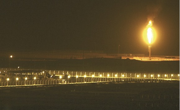 Shaybah oilfield complex is seen at night in the Rubu2019 al-Khali desert. Saudi Aramco plans to ramp up output from the Shaybah field over the next two weeks to 1mn bpd, fully utilising its expanded capacity, Saudi media reported yesterday, quoting the companyu2019s chief executive.