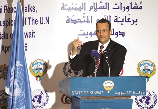 United Nations special envoy to Yemen, Ismail Ould Cheikh Ahmed addresses a press conference in Kuwait City yesterday.
