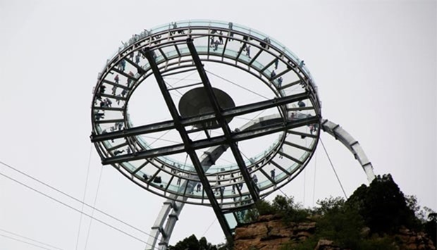 The glass sightseeing platform on Shilin Gorge is seen in Beijing on Friday