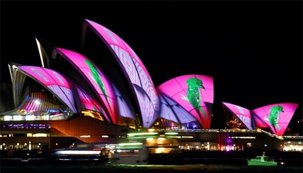 The Sydney Opera House is illuminated as part of the annual Vivid Sydney light festival on Friday