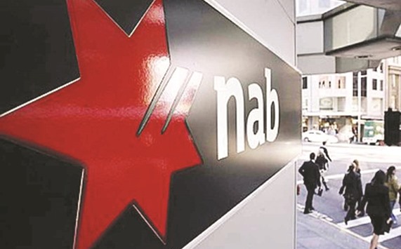 A signboard is seen outside a National Australia Bank branch in Sydney. The nationu2019s largest lender to farmers is expecting its dairy clients to seek short-term credit to assist them as slumping milk prices have thrown the industry into a crisis.
