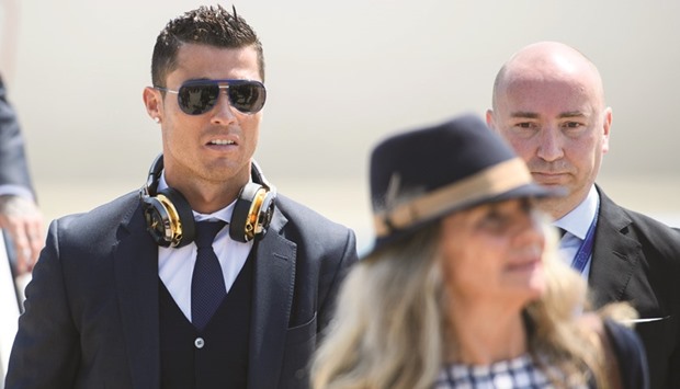Real Madridu2019s Cristiano Ronaldo arrives at Malpensa airport ahead of the UEFA Champions League Final which takes place today.