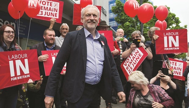 Leader of the opposition Labour Party, Jeremy Corbyn, arrives to deliver a speech on the merits of Britain remaining in the European Union, in Doncaster yesterday.