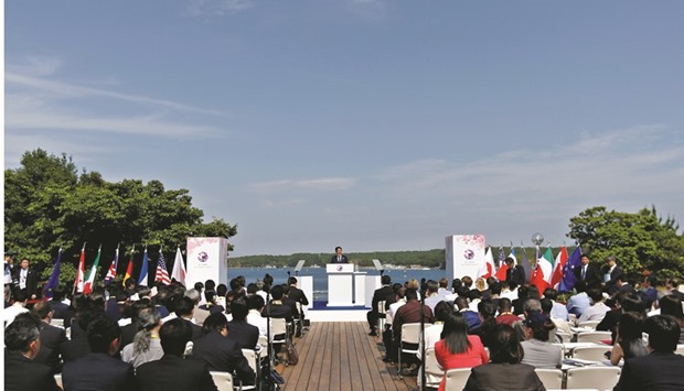 Japanese Prime Minister Shinzo Abe speaks at a news conference during the G7 summit in Ise-Shima. Japan had pressed G7 leaders to note the risk of the global economy exceeding the normal economic cycle and falling into a crisis if leaders did not take appropriate policy responses in a timely manner.