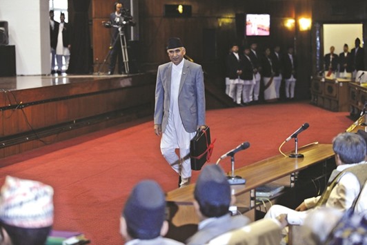 Finance Minister Bishnu Prasad Paudel arriving to announce the new governmentu2019s budget for the fiscal year 2016/2017 in Kathmandu yesterday.