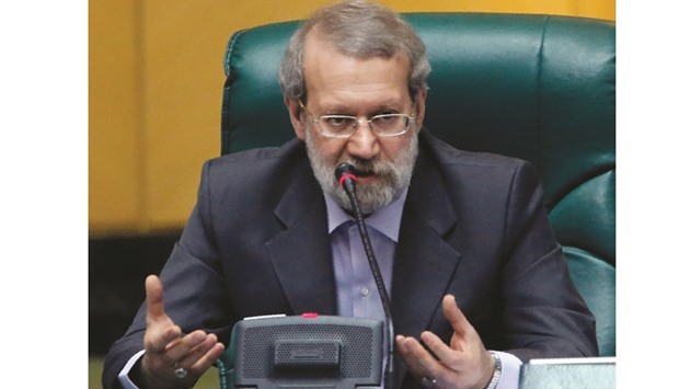Iranu2019s re-elected Parliament speaker Ali Larijani speaks following the announcement of the result in Tehran yesterday.