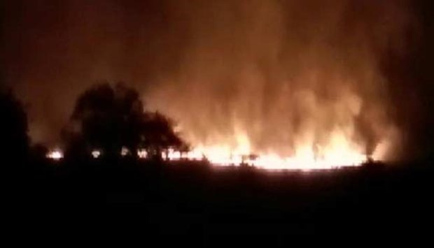 The blaze broke out around 1:30 am at the depot in Pulgaon, Maharashtra. Picture: NDTV