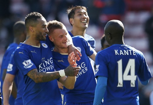 File picture of Leicesteru2019s Jamie Vardy celebrating with team mates.