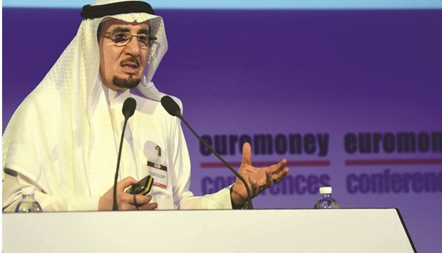 Saudi Labour Minister Mufrej al-Haqbani addresses the audience during the Euromoney Saudi Arabia conference in Riyadh yesterday.
