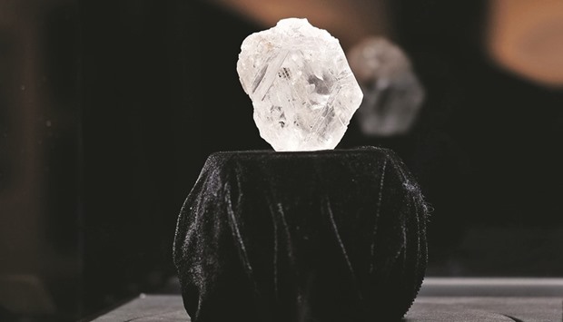 The Lesedi La Rona diamond sits in a display case at Sothebyu2019s in New York.