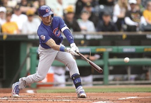 Chicago Cubs third base Javier Baez singles against the Pittsburgh Pirates during the second inning at PNC Park in Pittsburgh, Pennsylvania, on Wednesday. (USA TODAY Sports)