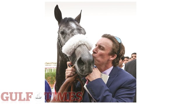 Trainer Julian Smart kisses Gazwan after HH Sheikh Mohamed bin Khalifa al-Thani-owned horse won HH The Emiru2019s Sword (Gr1 PA) in February. PICTURE: Juhaim