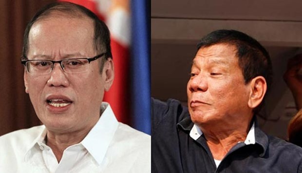 Benigno Aquino, in his harshest criticism of Rodrigo Duterte (right), says Philippines should learn the lessons of history.