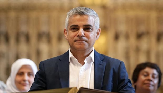 Sadiq Khan attends his swearing-in ceremony at Southwark Cathedral in central London on Saturday.