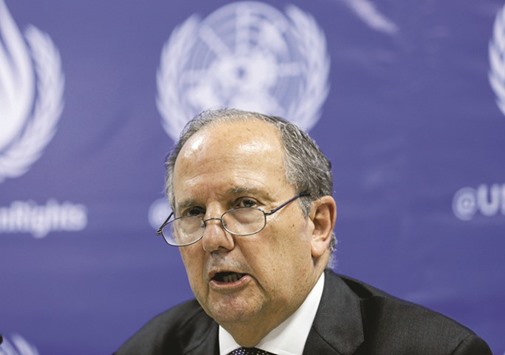Juan E Mendez speaking at a news conference in Colombo yesterday.