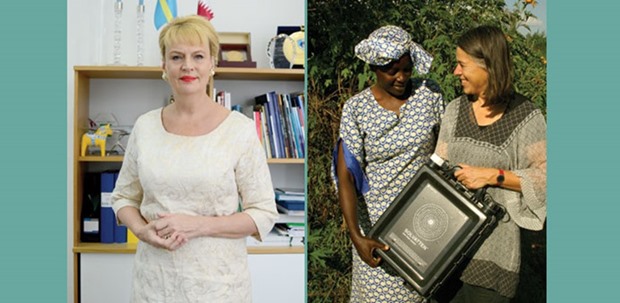 GIANT LEAP: Swedish ambassador Ewa Polano at her office in Doha. Right: Petra Wadstrom and Jane Mberu, one of the first Solvatten users in Bongoma, Kenya.