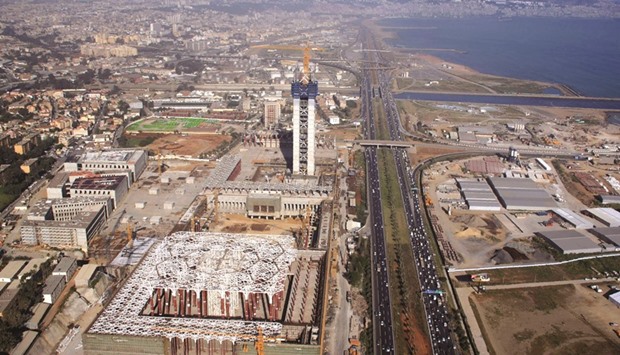 An aerial view of the construction site of one of the worldu2019s largest mosques being built in Algiers. The Djamaa El Djazair mosque is facing the picturesque bay of Algiers as part of a complex that will include a 1mn book library, a Quru2019anic school and a museum of Islamic art and history.