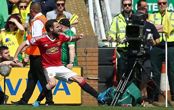 Juan Mata scored Manchester Unitedu2019s winner against Norwich City during the English Premier League match on Saturday. (AFP)