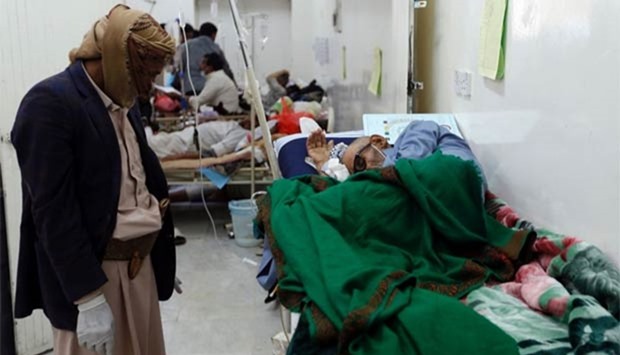 A Yemeni man suspected of being infected with cholera receives treatment in a Sanaa hospital.